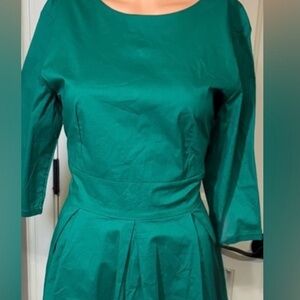 LAMiU Green Fit & Flare Dress Stretch Cotton 3/4 Sleeve Size 6 NWT